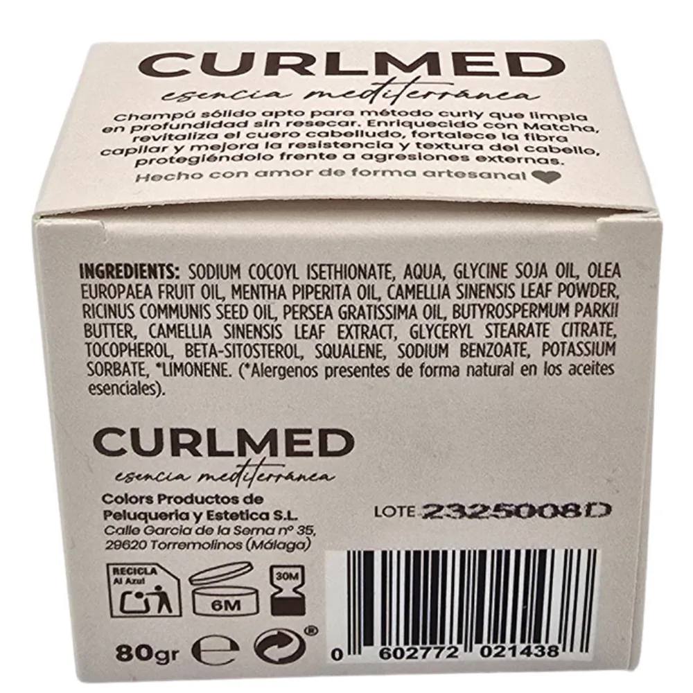 CurlMed Champú Sólido Cabello Quebradizo Té Matcha 80g - Imagen 1